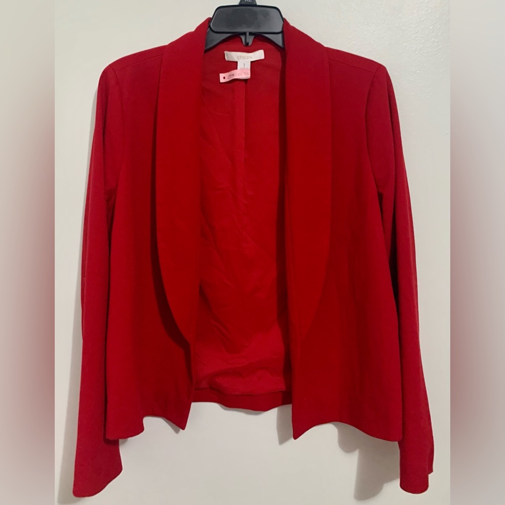 Chico’s Deep Red Open Lined Blazer Jacket size 1 US 8/10 Medium